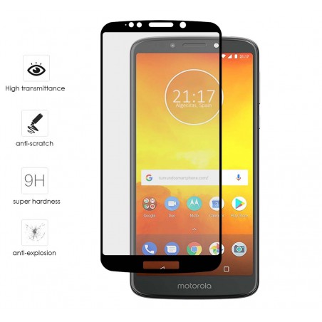 Protector Cristal Templado Frontal Completo Negro para Motorola Moto E5 / G6 Play Vidrio