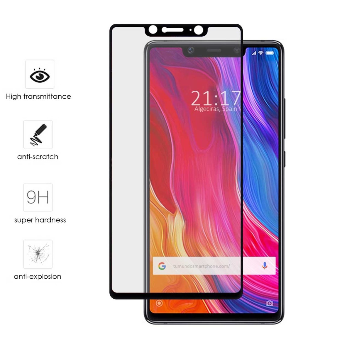 Protector Cristal Templado Frontal Completo Negro para Xiaomi Mi 8 Se Vidrio