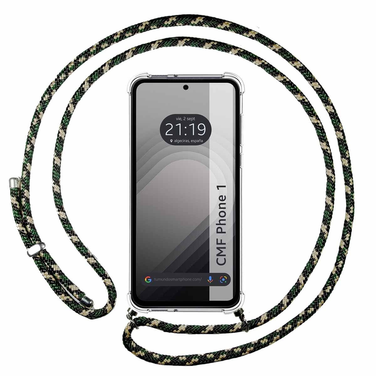 Funda Colgante Transparente para Nothing CMF Phone 1 con Cordon Verde / Dorado