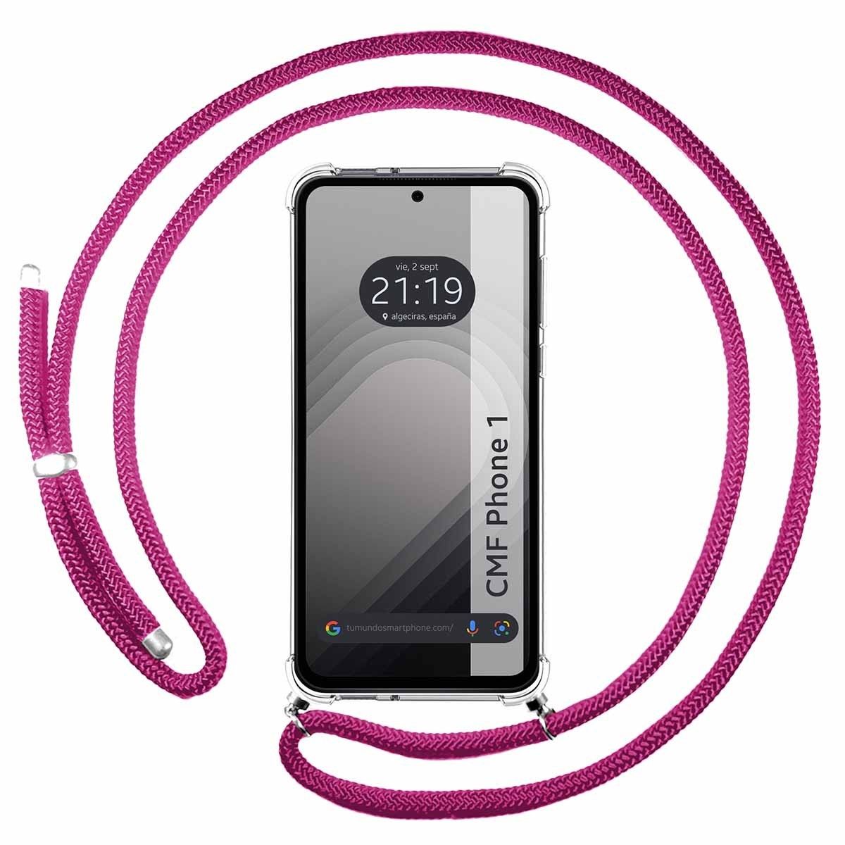 Funda Colgante Transparente para Nothing CMF Phone 1 con Cordon Rosa Fucsia