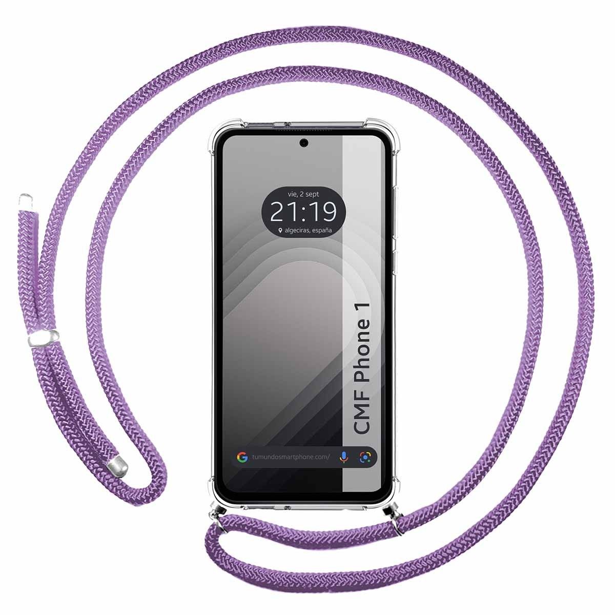 Funda Colgante Transparente para Nothing CMF Phone 1 con Cordon Morado