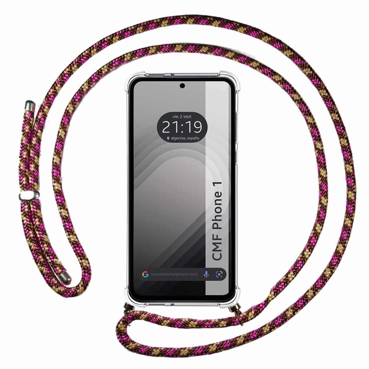 Funda Colgante Transparente para Nothing CMF Phone 1 con Cordon Rosa / Dorado