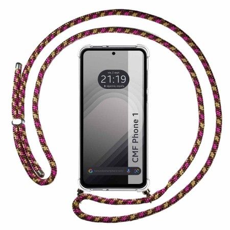 Funda Colgante Transparente para Nothing CMF Phone 1 con Cordon Rosa / Dorado