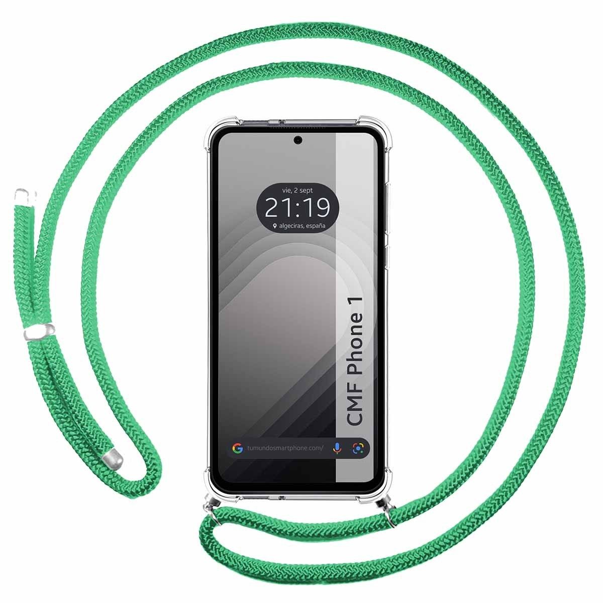 Funda Colgante Transparente para Nothing CMF Phone 1 con Cordon Verde Agua