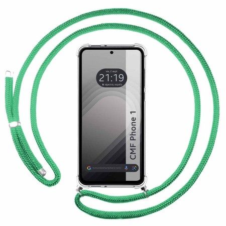 Funda Colgante Transparente para Nothing CMF Phone 1 con Cordon Verde Agua