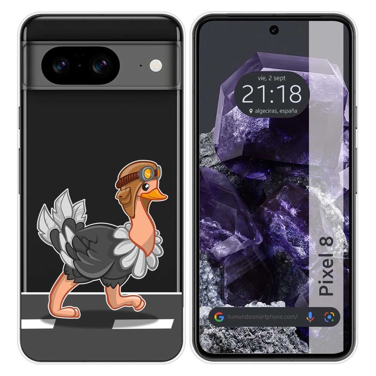 Funda Silicona Transparente para Google Pixel 8 5G diseño Avestruz Dibujos