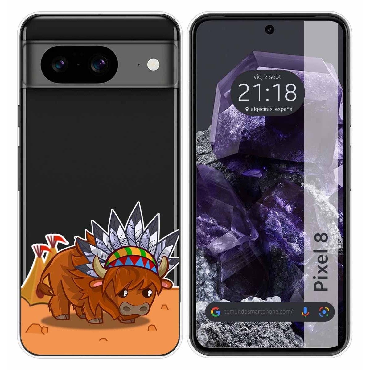 Funda Silicona Transparente para Google Pixel 8 5G diseño Bufalo Dibujos