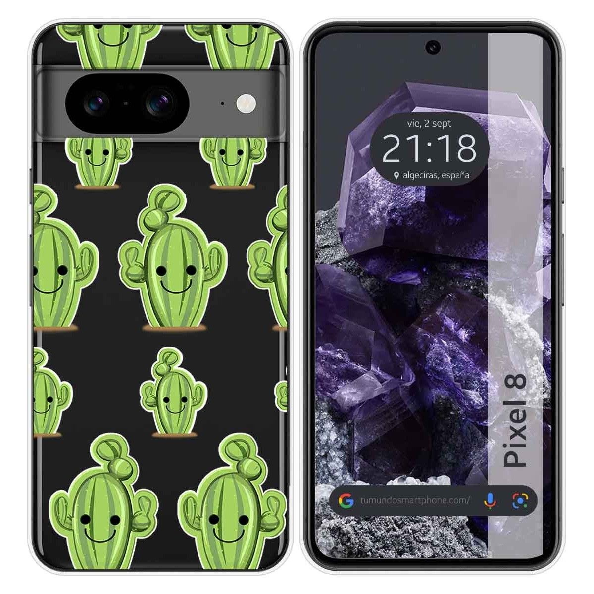 Funda Silicona Transparente para Google Pixel 8 5G diseño Cactus Dibujos