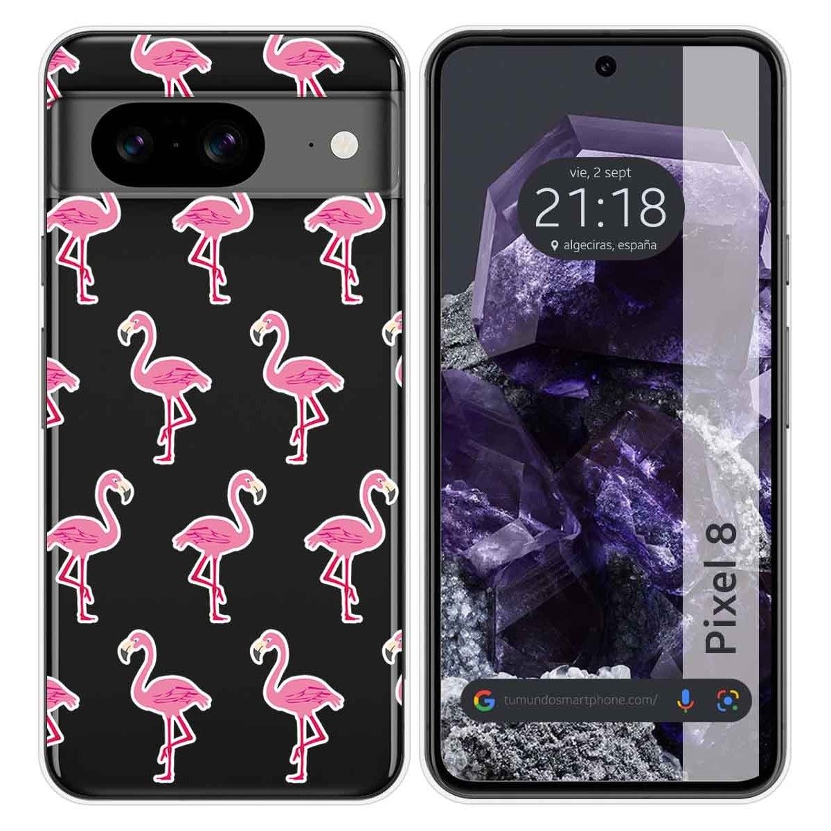 Funda Silicona Transparente para Google Pixel 8 5G diseño Flamenco Dibujos