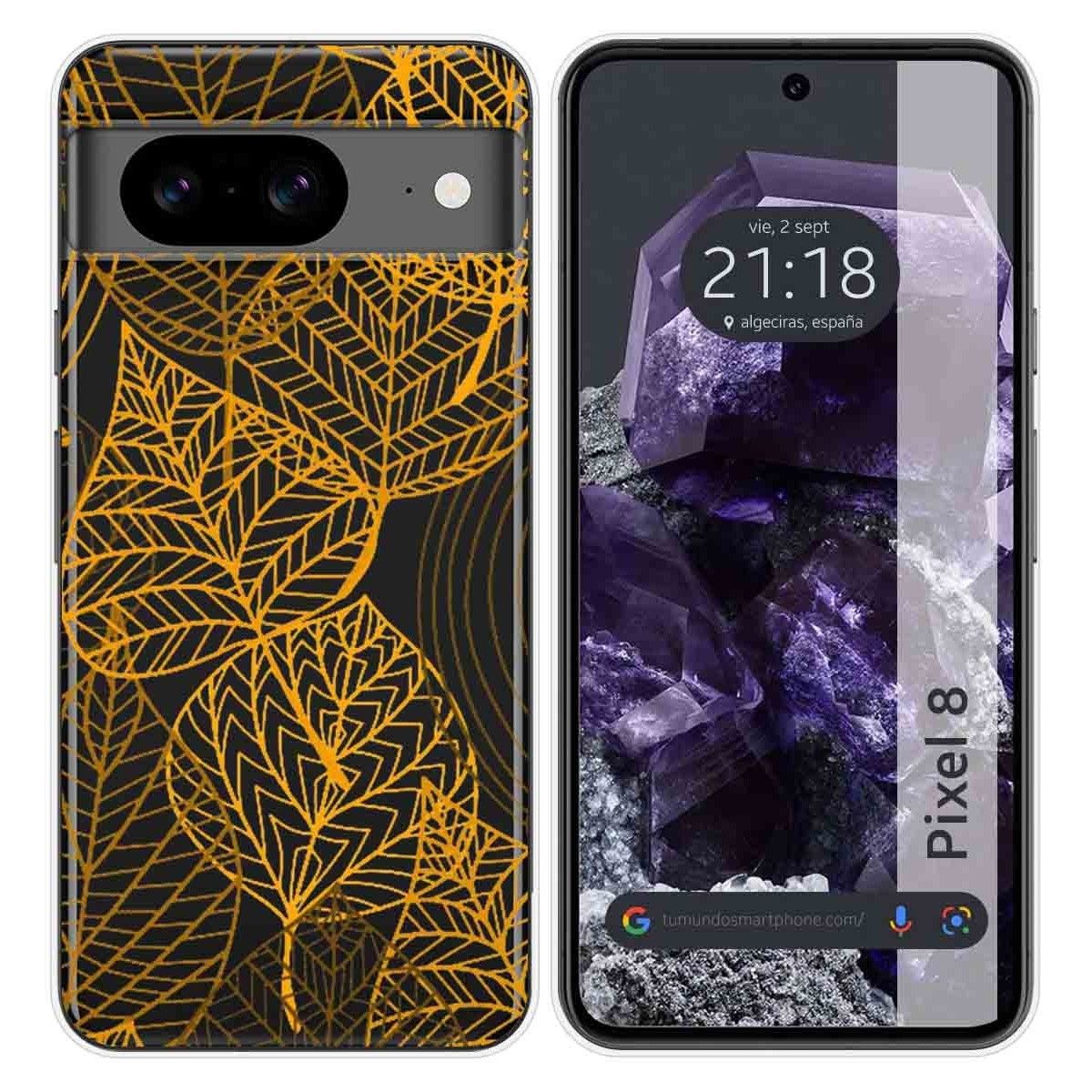 Funda Silicona Transparente para Google Pixel 8 5G diseño Hojas Dibujos