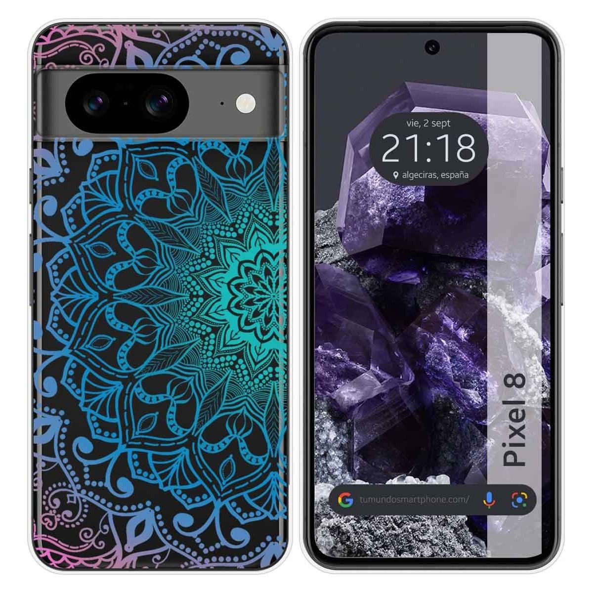 Funda Silicona Transparente para Google Pixel 8 5G diseño Mandala Dibujos