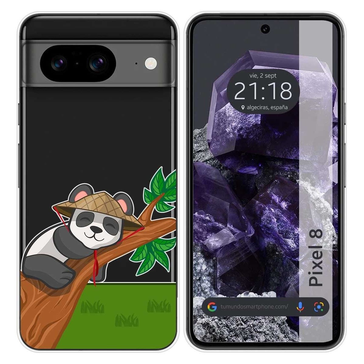 Funda Silicona Transparente para Google Pixel 8 5G diseño Panda Dibujos