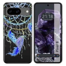 Funda Silicona Transparente para Google Pixel 8 5G diseño Plumas Dibujos