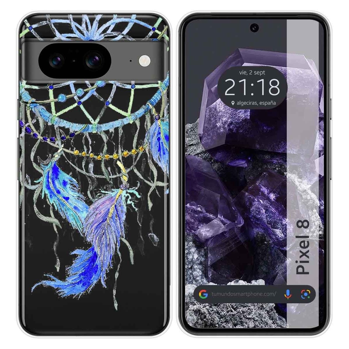 Funda Silicona Transparente para Google Pixel 8 5G diseño Plumas Dibujos