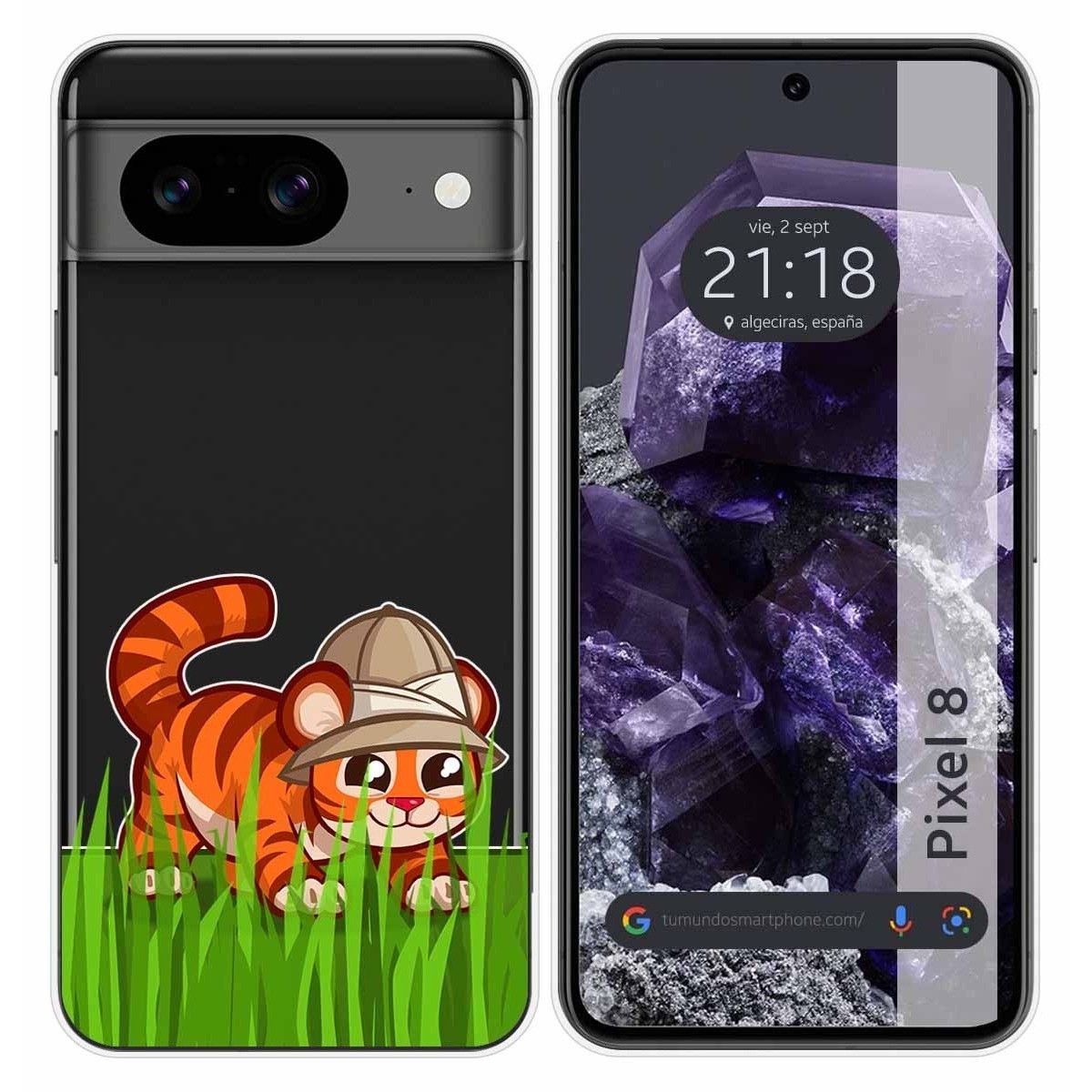 Funda Silicona Transparente para Google Pixel 8 5G diseño Tigre Dibujos