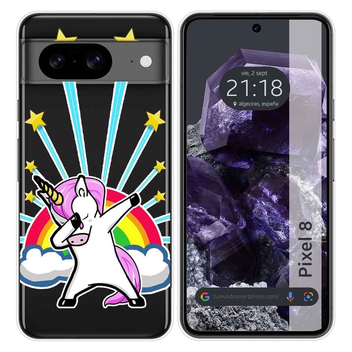 Funda Silicona Transparente para Google Pixel 8 5G diseño Unicornio Dibujos