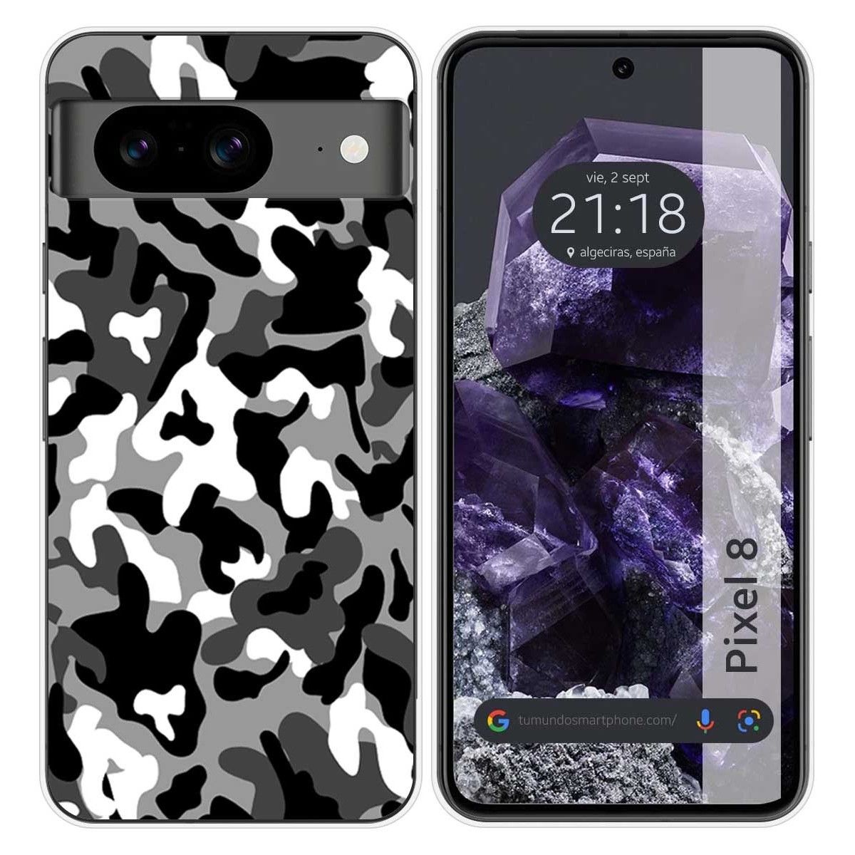 Funda Silicona para Google Pixel 8 5G diseño Snow Camuflaje Dibujos