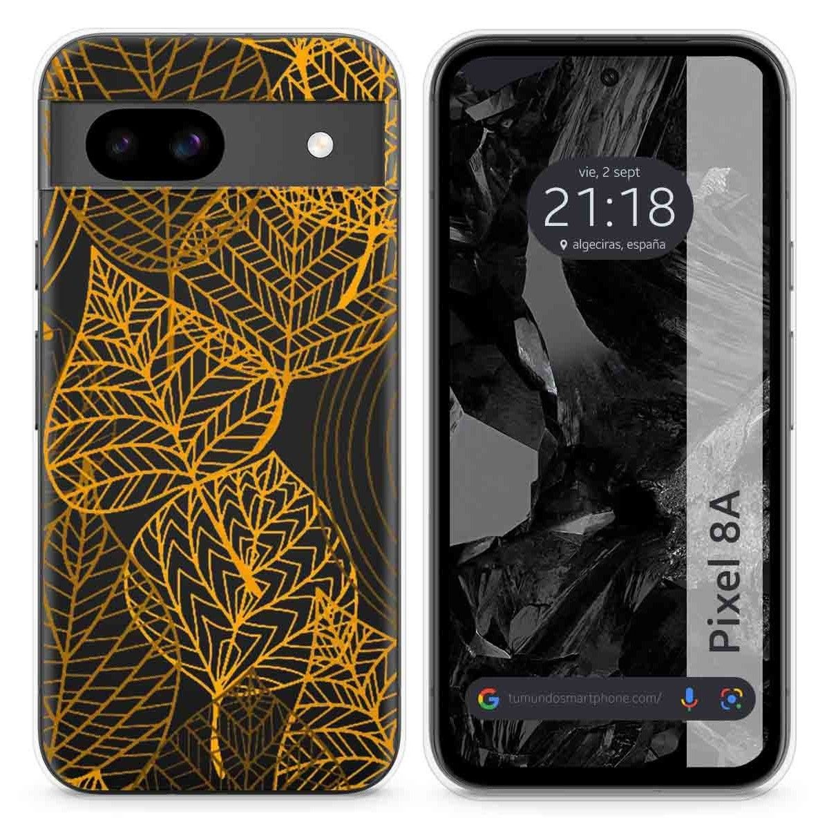 Funda Silicona Transparente para Google Pixel 8a 5G diseño Hojas Dibujos