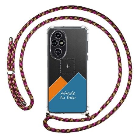 Personaliza tu Funda Colgante Transparente para Huawei Honor 200 Pro 5G con Cordon Rosa / Dorado Dibujo Personalizada