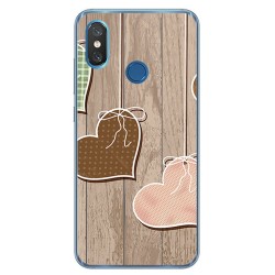 Funda Gel Tpu para Xiaomi Mi 8 Diseño Corazones Madera Dibujos