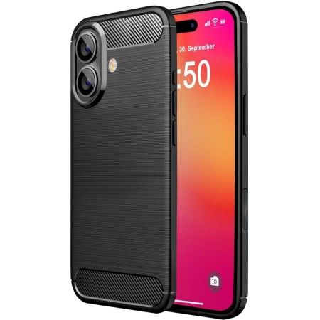 Funda Gel Tpu Tipo Carbon Negra para Iphone 16 (6.1)