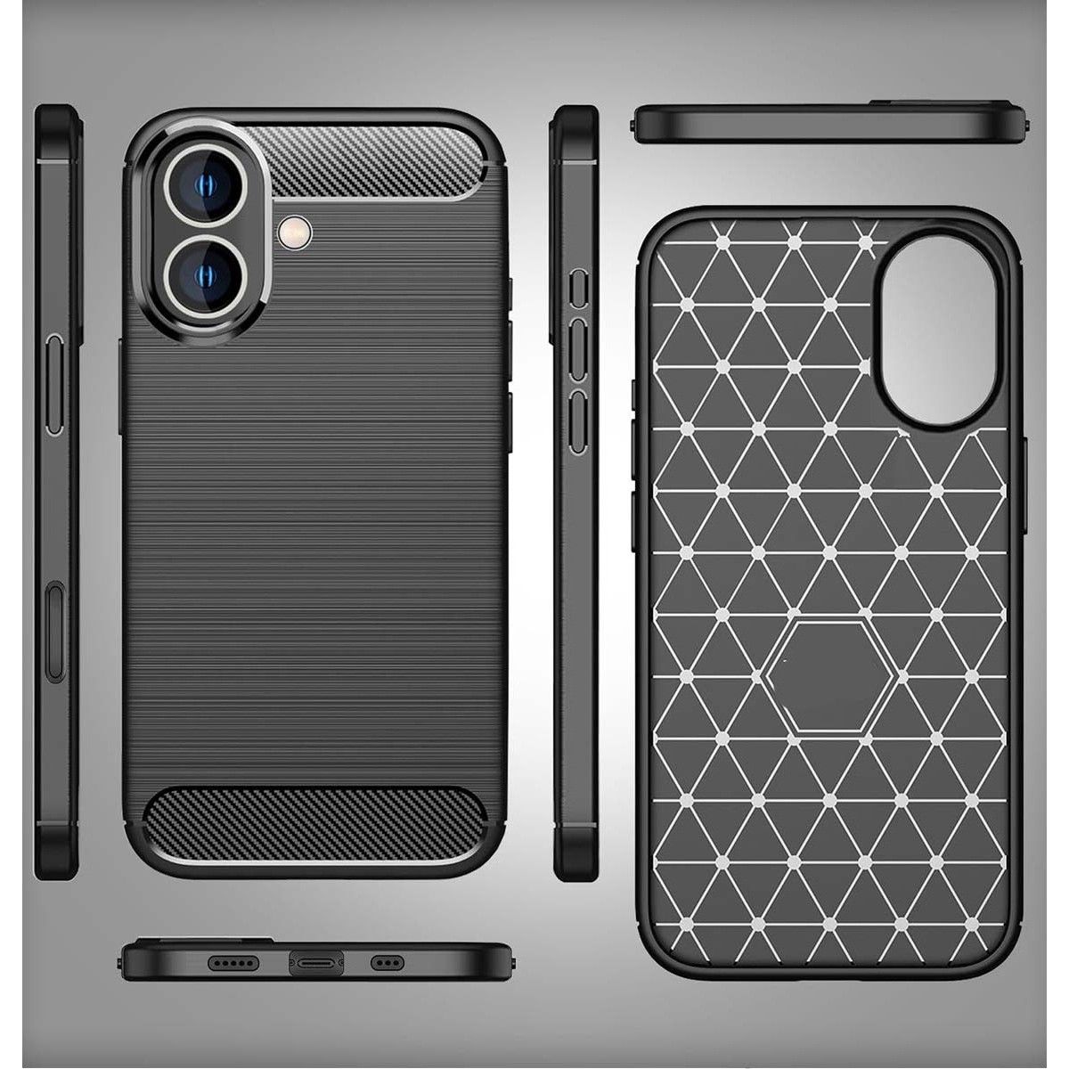 Funda Gel Tpu Tipo Carbon Negra para Iphone 16 (6.1)