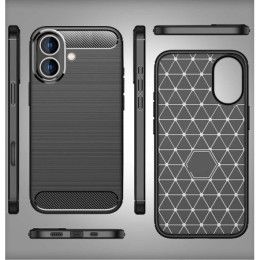 Funda Gel Tpu Tipo Carbon Negra para Iphone 16 Plus (6.7) 2