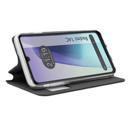 Funda Libro Soporte con Ventana para Xiaomi Redmi 14C color Negra