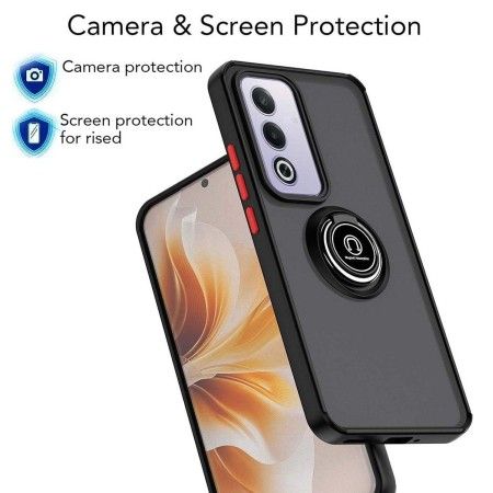Funda Mate con Borde Negro y Anillo Giratorio 360 para Oppo A80 5G