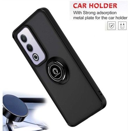 Funda Mate con Borde Negro y Anillo Giratorio 360 para Oppo A80 5G