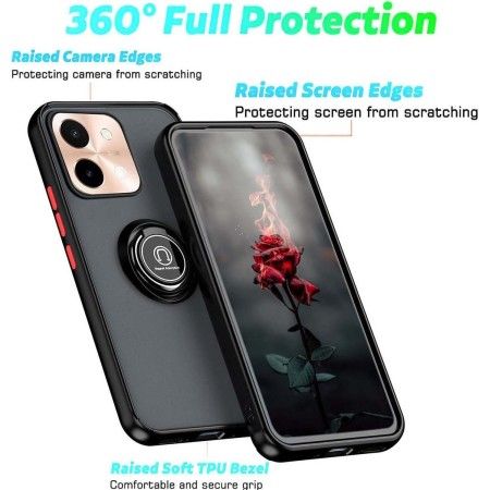 Funda Mate con Borde Negro y Anillo Giratorio 360 para Vivo Y28 4G