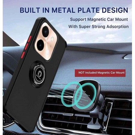 Funda Mate con Borde Negro y Anillo Giratorio 360 para Vivo Y28 4G