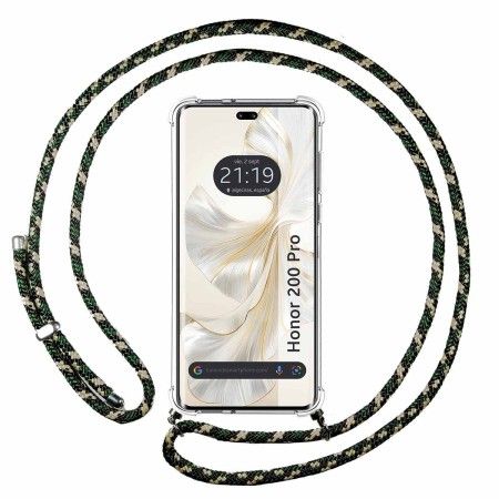 Funda Colgante Transparente para Huawei Honor 200 Pro 5G con Cordon Verde / Dorado