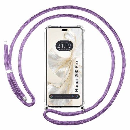 Funda Colgante Transparente para Huawei Honor 200 Pro 5G con Cordon Morado