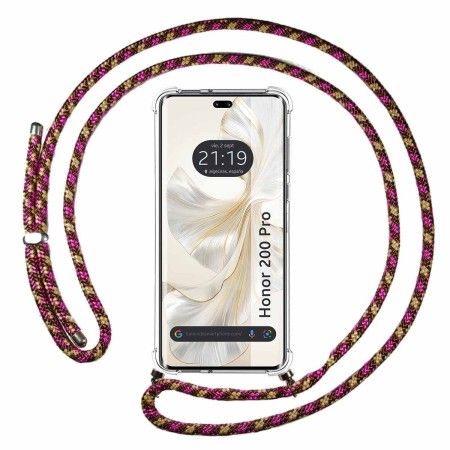 Funda Colgante Transparente para Huawei Honor 200 Pro 5G con Cordon Rosa / Dorado