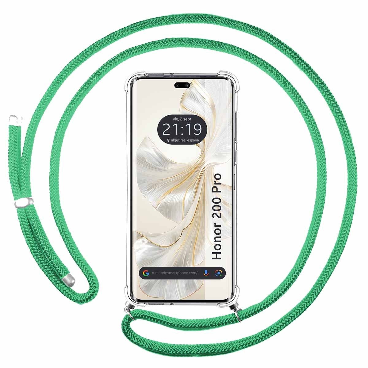 Funda Colgante Transparente para Huawei Honor 200 Pro 5G con Cordon Verde Agua