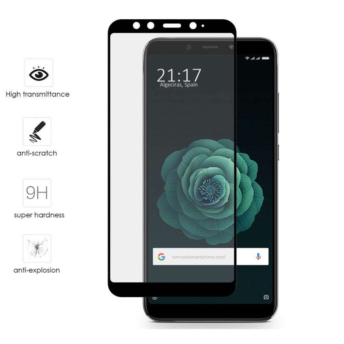 Protector Cristal Templado Frontal Completo Negro para Xiaomi Mi 6X / Mi A2 Vidrio