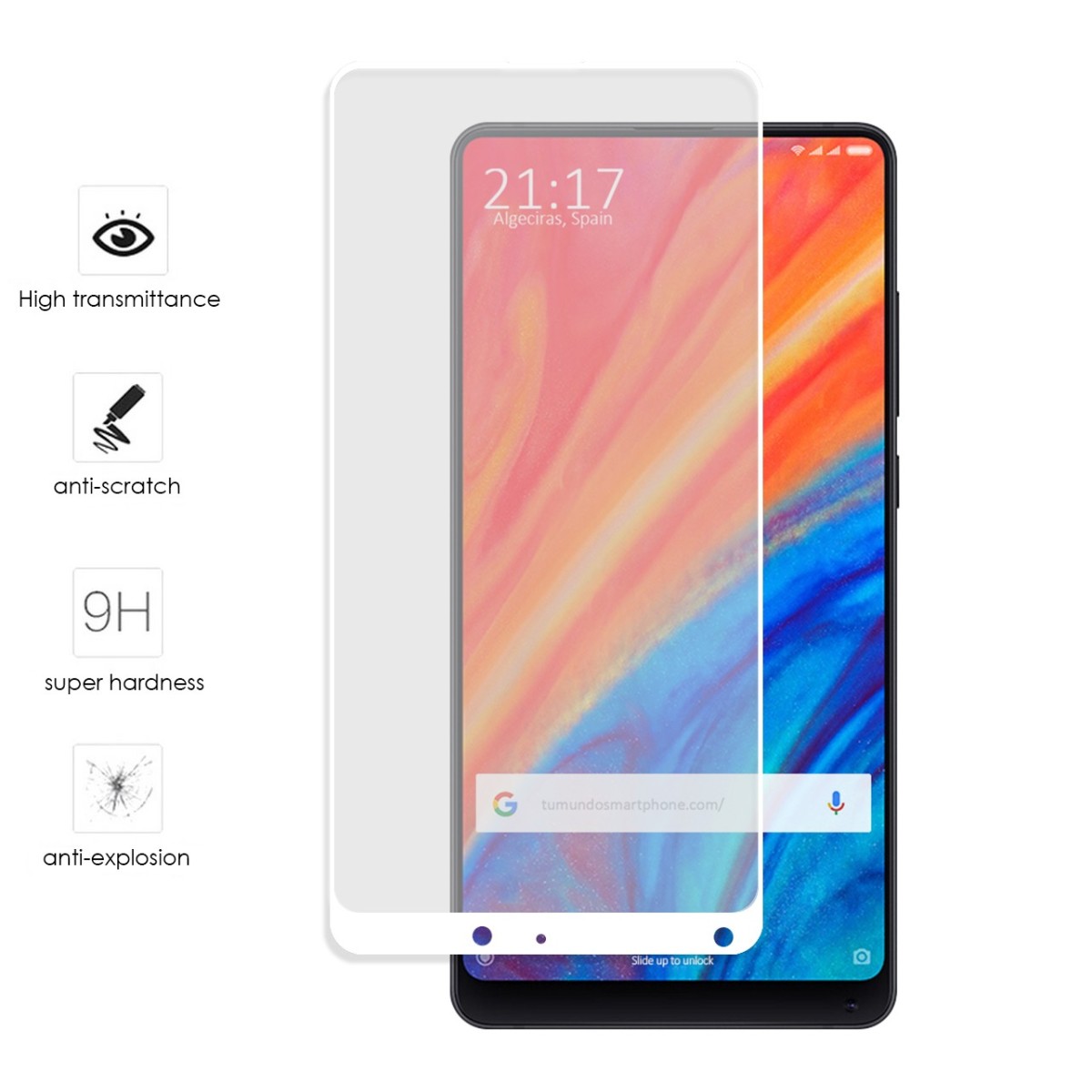 Protector Cristal Templado Frontal Completo Blanco para Xiaomi Mi Mix 2S Vidrio