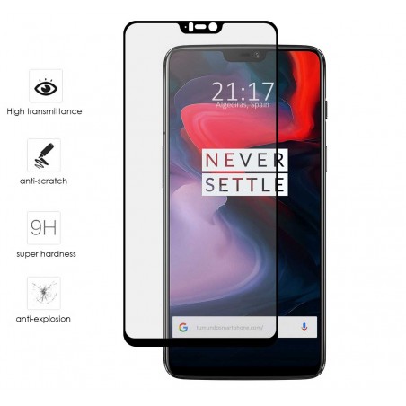 Protector Cristal Templado Frontal Completo Negro para Oneplus 6 Vidrio