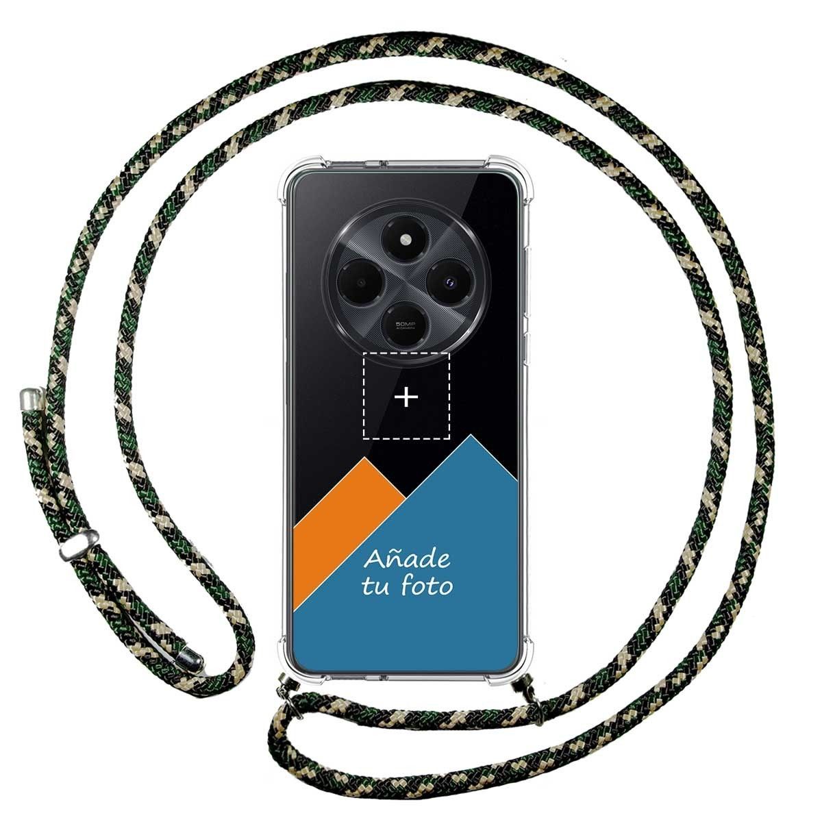Personaliza tu Funda Colgante Transparente para Xiaomi Redmi 14C con Cordon Verde / Dorado Dibujo Personalizada
