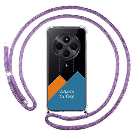 Personaliza tu Funda Colgante Transparente para Xiaomi Redmi 14C con Cordon Morado Dibujo Personalizada