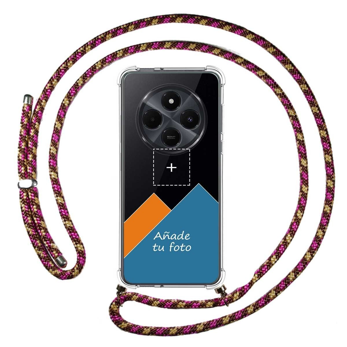 Personaliza tu Funda Colgante Transparente para Xiaomi Redmi 14C con Cordon Rosa / Dorado Dibujo Personalizada
