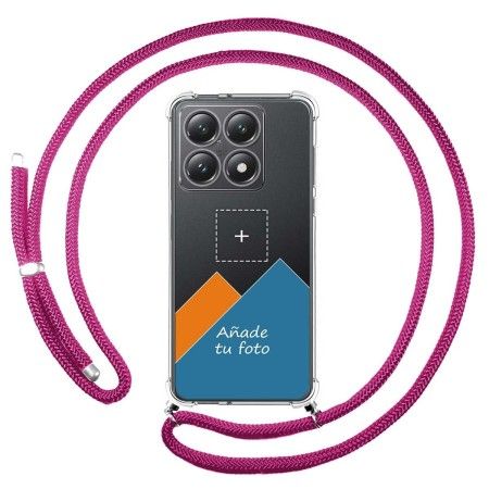 Personaliza tu Funda Colgante Transparente para Xiaomi 14T 5G con Cordon Rosa Fucsia Dibujo Personalizada