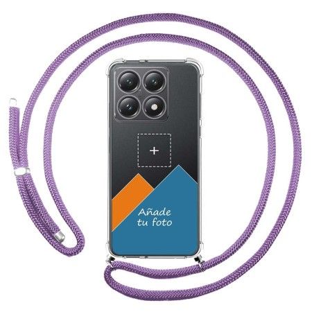 Personaliza tu Funda Colgante Transparente para Xiaomi 14T 5G con Cordon Morado Dibujo Personalizada