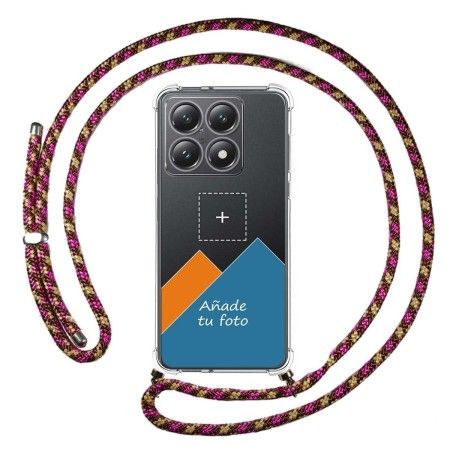 Personaliza tu Funda Colgante Transparente para Xiaomi 14T 5G con Cordon Rosa / Dorado Dibujo Personalizada