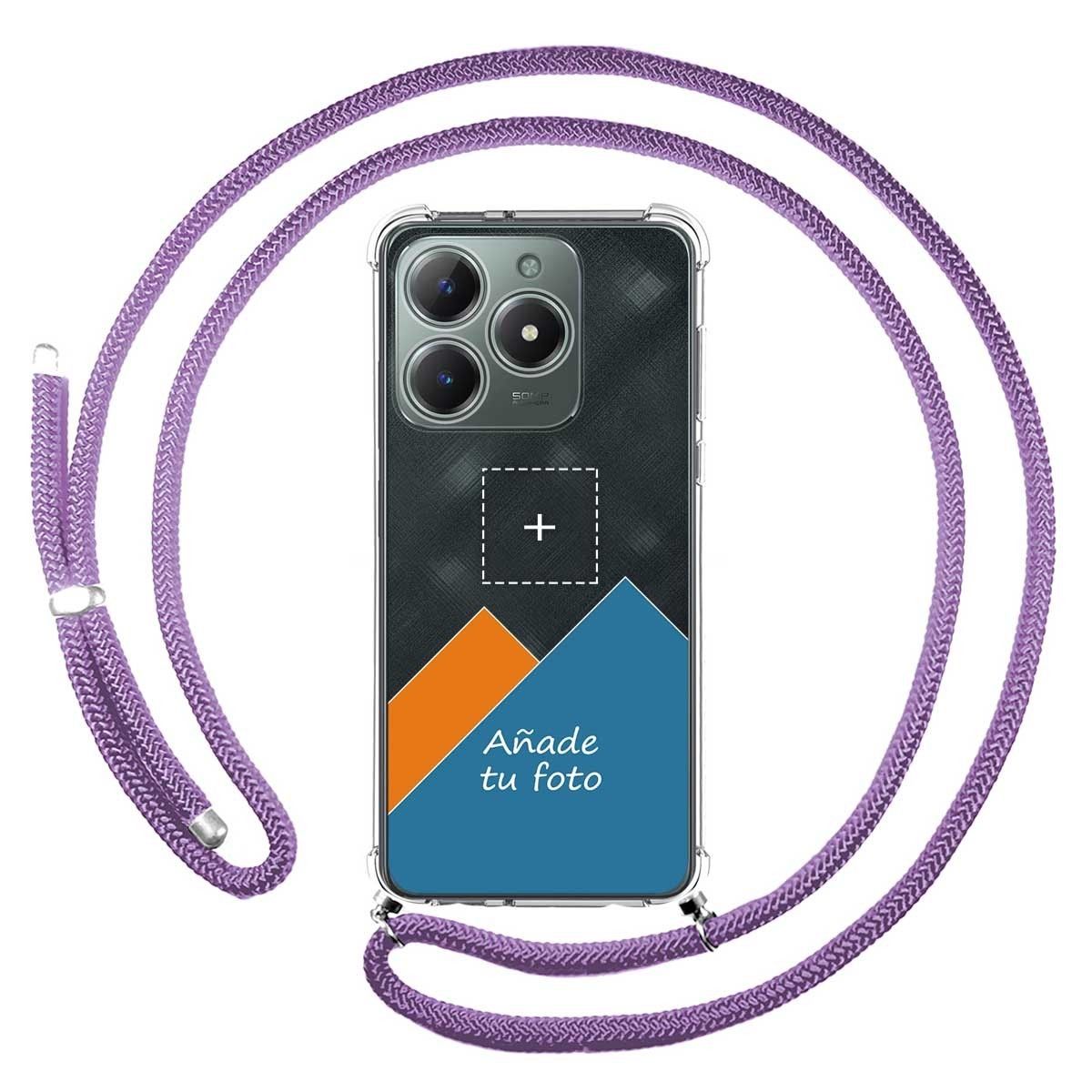 Personaliza tu Funda Colgante Transparente para Realme C61 / C63 4G con Cordon Morado Dibujo Personalizada