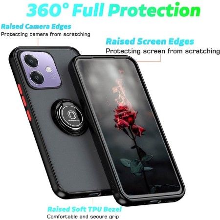 Funda Mate con Borde Negro y Anillo Giratorio 360 para Oppo A40 / A40m