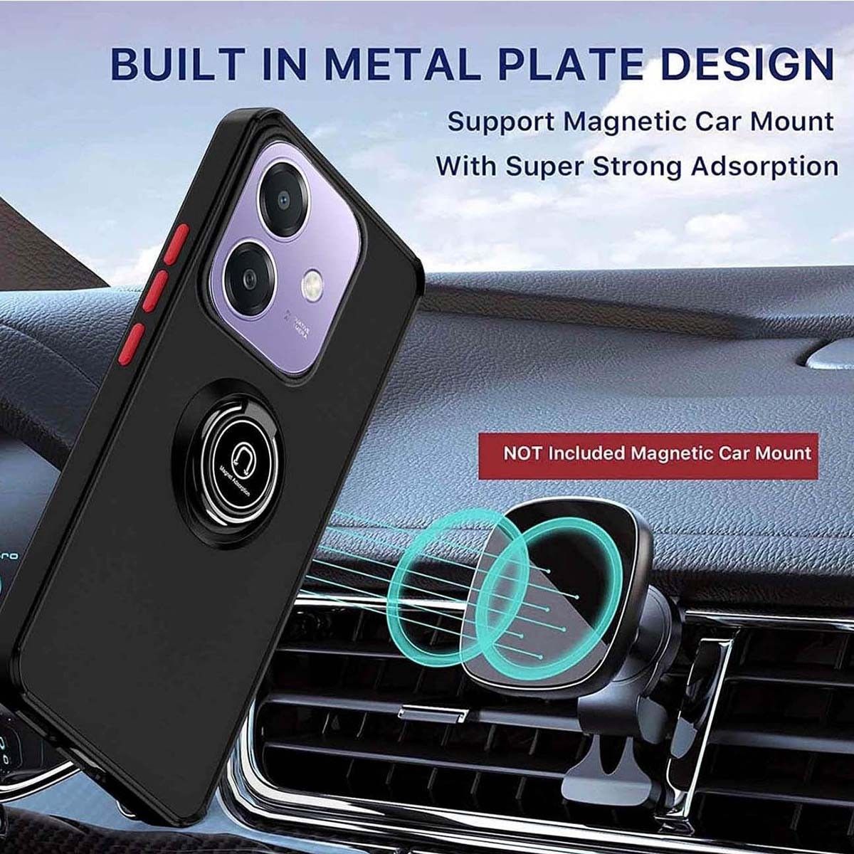 Funda Mate con Borde Negro y Anillo Giratorio 360 para Oppo A40 / A40m