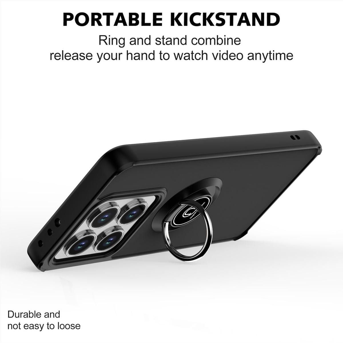 Funda Mate con Borde Negro y Anillo Giratorio 360 para Xiaomi 14T 5G