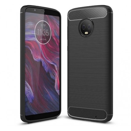 Funda Gel Tpu Tipo Carbon Negra para Motorola Moto G6 Plus
